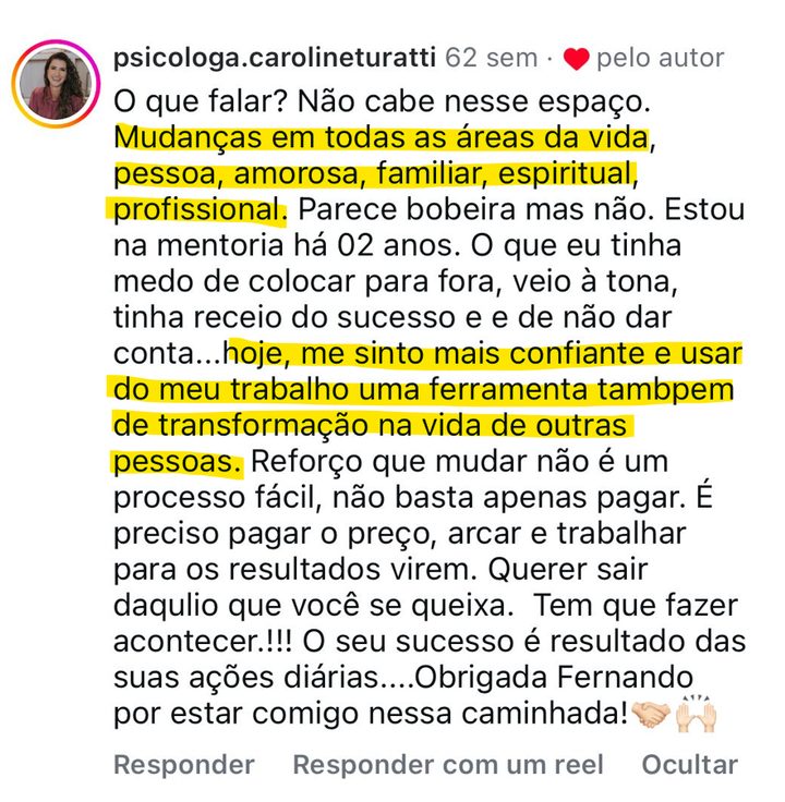 Depoimento da psicóloga Caroline Turatti