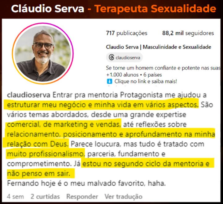 Depoimento de Cláudio Serva, terapeuta de sexualidade